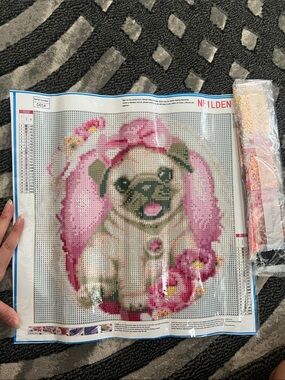 Diamond Painting Pug with Pink Wings and Flowers